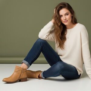 Comfortiva Tan Leather Ankle Boots with Textured Detailing